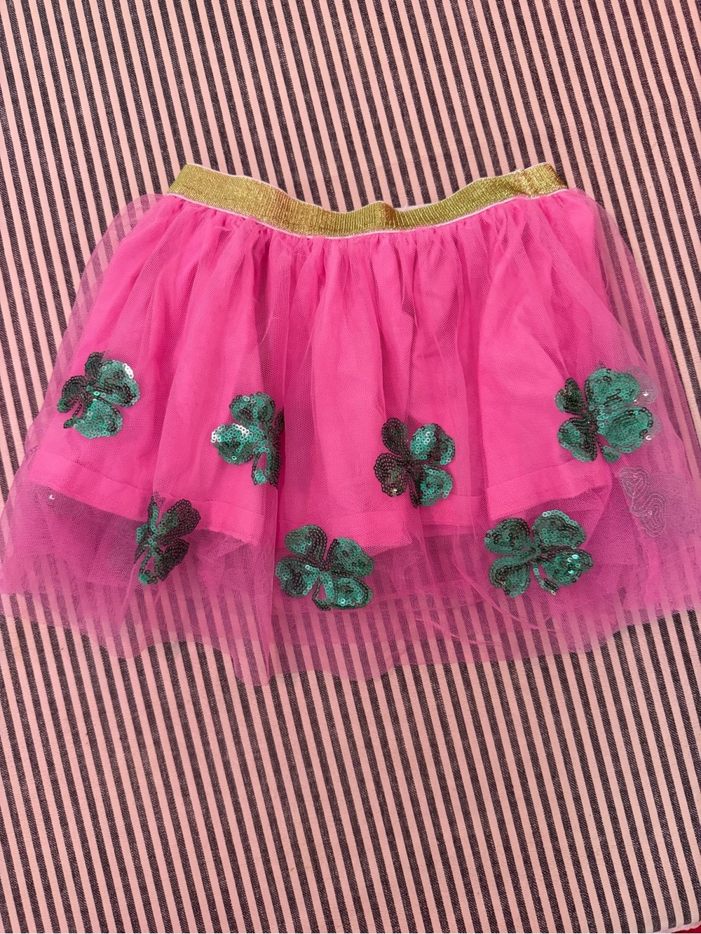 Girls Pink Tulle Skirt with Green Sequin Flowers